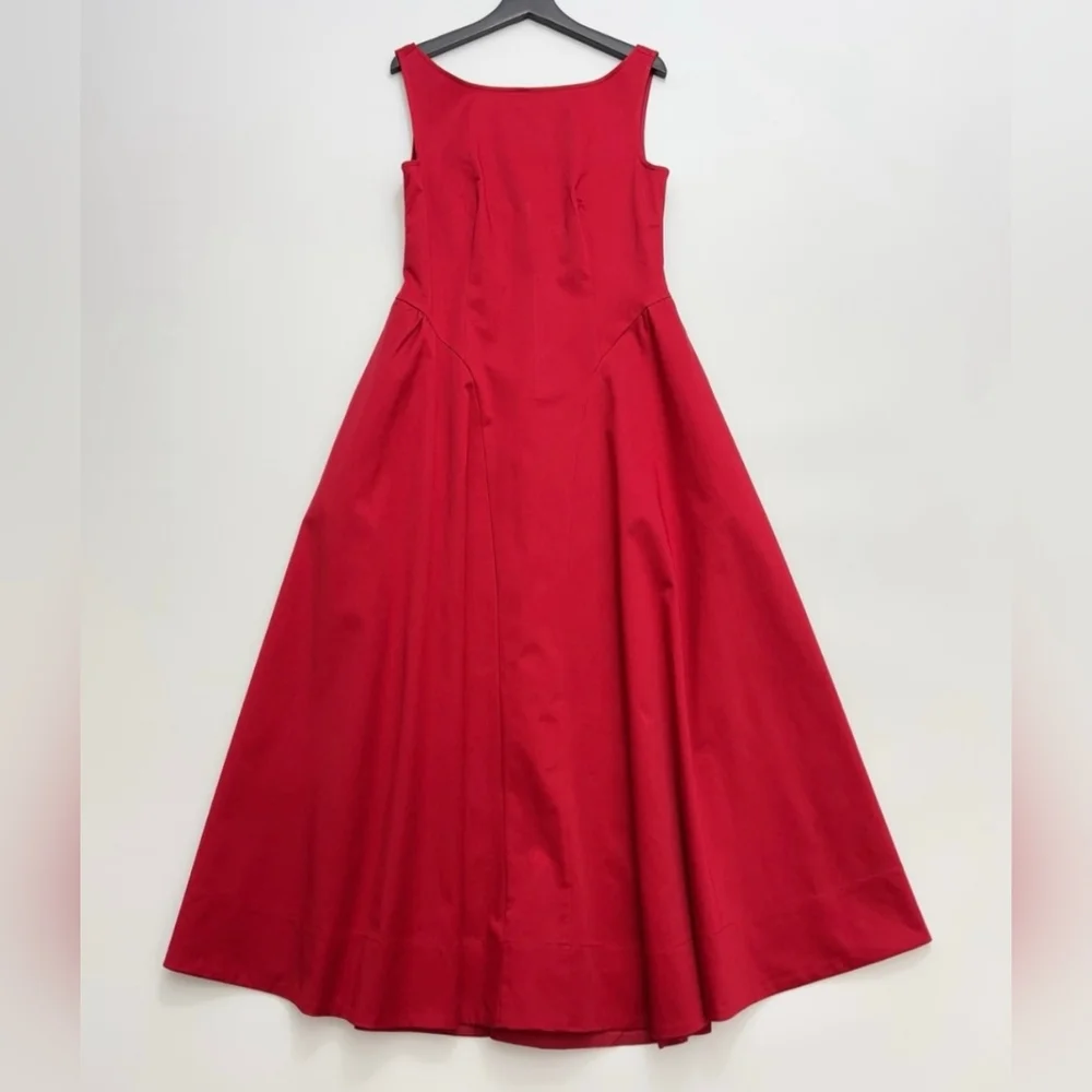 Helsa Stretch Cotton Sateen Midi Dress in Red - Picture 5 of 12